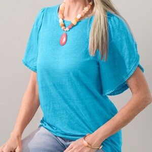 Chicos Linen Flutter Sleeve Tee Size M